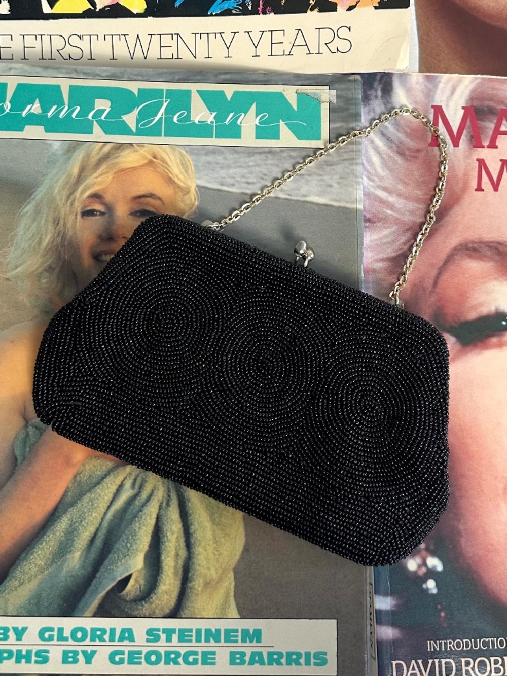 Vintage Richere Handmade Japan Black Beaded Evening Clutch Kiss Lock Purse